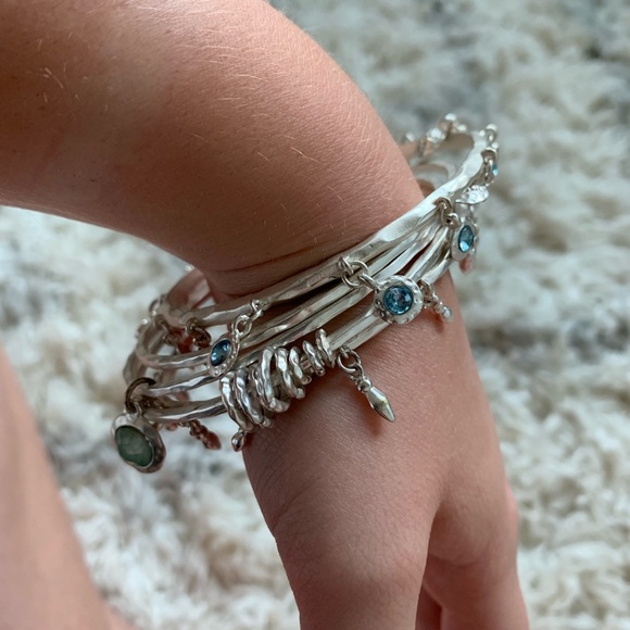 Silver and Blue Gemstone Bangle Bracelet Set - Picture 3 of 8